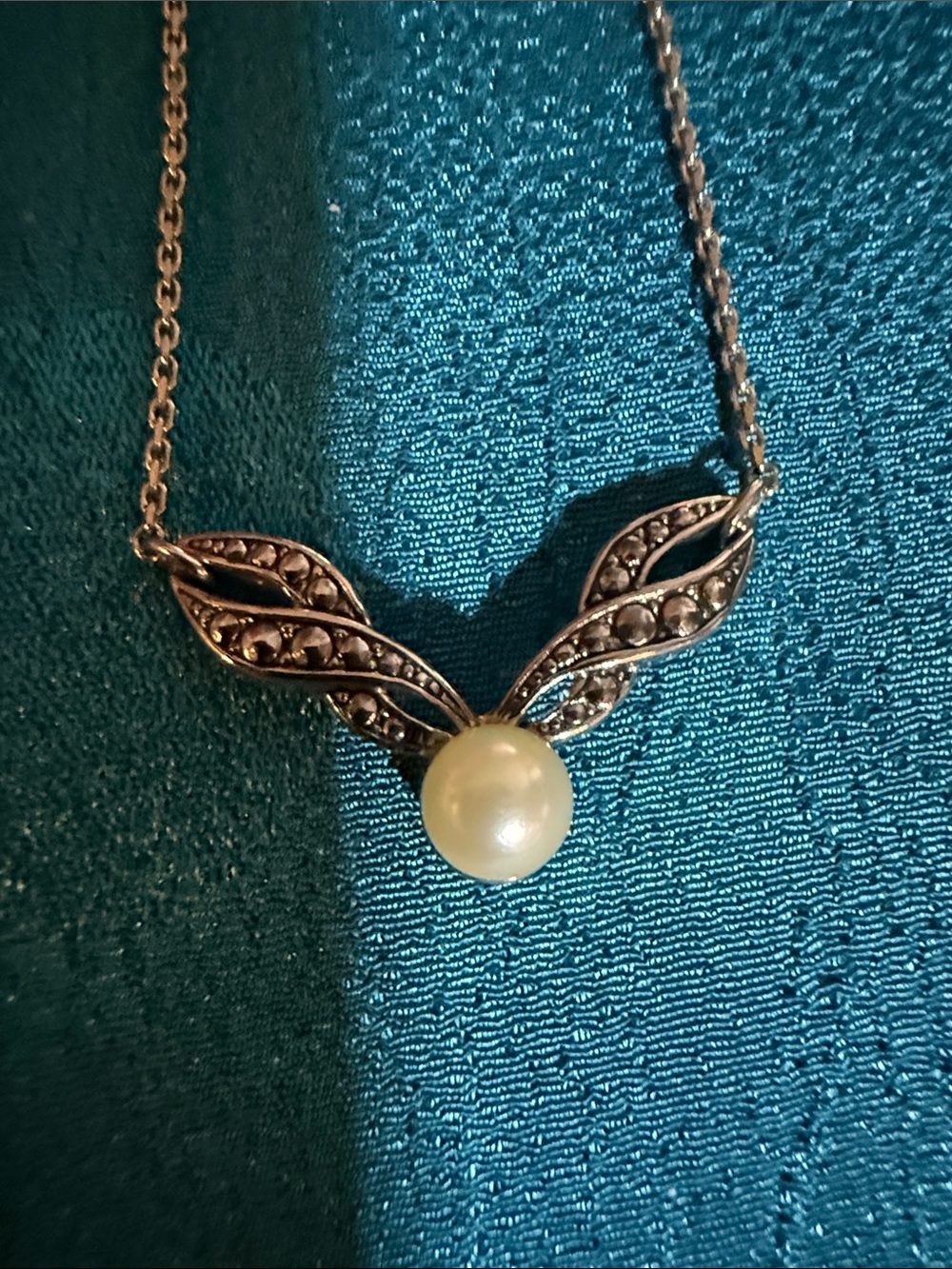 Pearl Pendant Necklace with Marcasite Wing Accents